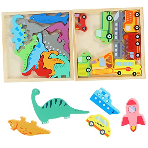 HOOTNEE Pädagogisches Kinder-Puzzle-Spielzeug-Set 2 Schachteln Mit Holzpuzzle Für Kleinkinder Cartoon-Design Sicher Abgerundete Kanten Fördert Die Hand-Auge-koordination von HOOTNEE