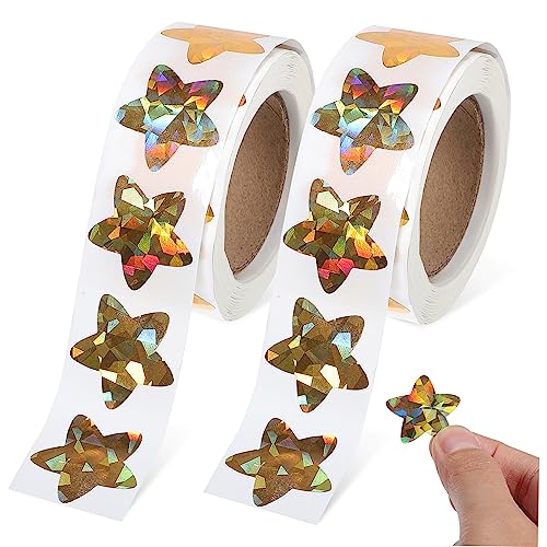 HOOTNEE 2 Rollen Goldene Stern Aufkleber Goldene Pentagramm Aufkleber DIY Pentagramm Aufkleber Stern Metallic Aufkleber Belohnungsaufkleber Dekorative Pentagramm Aufkleber Goldene von HOOTNEE