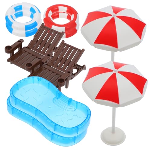 HOOTNEE 2 Sets Mini Schwimmbecken Für Puppenhäuser Inklusive Mini Schwimmring Und Strandkorb Modelle Ideal Für Kreative Strand Dekorationen Im Garten Oder Sandkasten von HOOTNEE