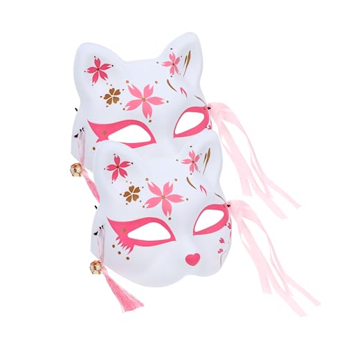 HOOTNEE 2 Stück Sakura Fuchs Maske Kinder Augenmaske Kitsune Katzenmasken Japanische Tiermasken Halloween Katzenmasken Herren Maskerade Maske Maskerade Partymaske Kitsune Maske Requisite von HOOTNEE