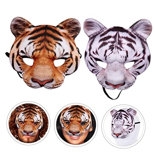 HOOTNEE 2er Set Tiger Maske Für Halloween Und Karneval Weiße Und Gelbe Tiergesichtsmaske Für Kostümparty Cosplay Und Maskerade von HOOTNEE