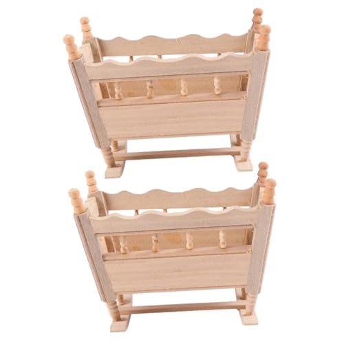 HOOTNEE 2pcs Miniaturholzkrippe Baby Cradle Bett Model Puppenhaus Möbeldekoration von HOOTNEE