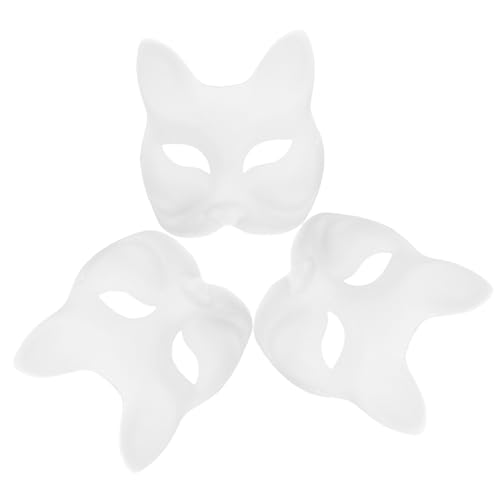 HOOTNEE 3 Stück DIY Blanko Handbemalte Fuchsmaske Papiermaske DIY Maskerademasken Maske Halloween Bastelrohlinge Partymaske Blanko Handbemalte Maske Maskerademaske Weiße Party von HOOTNEE