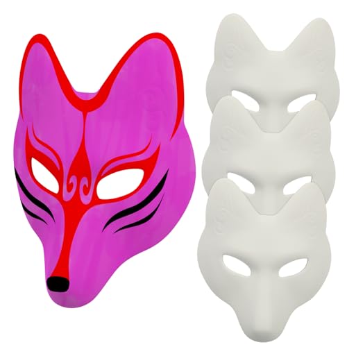 HOOTNEE 4 Stück Fuchs Maske Fuchs-blank-masken Masken Für Rollenspiele Fuchskostüm Maske Abschlussball Maske Fuchsmasken Leer Halloween-maskenstütze Maskerade-maske Augenmaske Pu Weiß von HOOTNEE