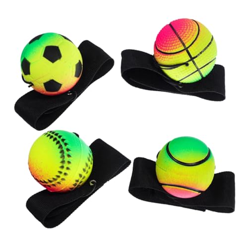 HOOTNEE 4 Stück Hüpfender Ball Handgelenk-Ball-Armband Rücklaufbälle mit Handschlaufe Leuchtende Handgelenk Rückprallkugel Handgelenk Ballspielzeug elastischer Ball Armbandbälle Gummi von HOOTNEE