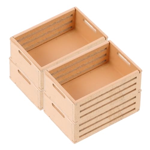 HOOTNEE 4 Stück Mini Aufbewahrungskorb Puppenhaus Körbe Puppenhaus Kiste Obstkorb Mini Kisten Kleine Holzkiste Holz Beige von HOOTNEE