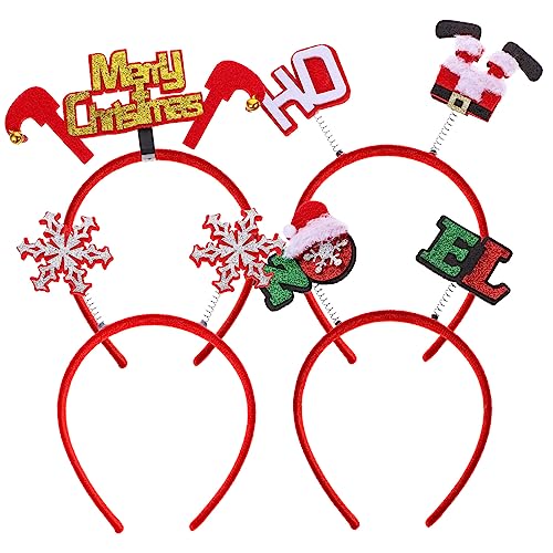 HOOTNEE 4 Stück Weihnachts Stirnband Aus Filz Haarband Feiertags Stirnbänder Weihnachts Haarband Weihnachts Elemente Haarbänder Weihnachts Stirnbänder Leichte Stirnbänder von HOOTNEE