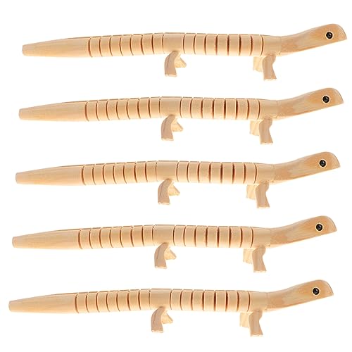 HOOTNEE 5 Stück Lebendige Sensorische Spielzeug-Reptil-Figur Holz-Eidechsen-Modell Eidechsen-Modell Dekor Tier-Bastelspielzeug Holz-Eidechsen-Requisiten Wackelige Tiere von HOOTNEE