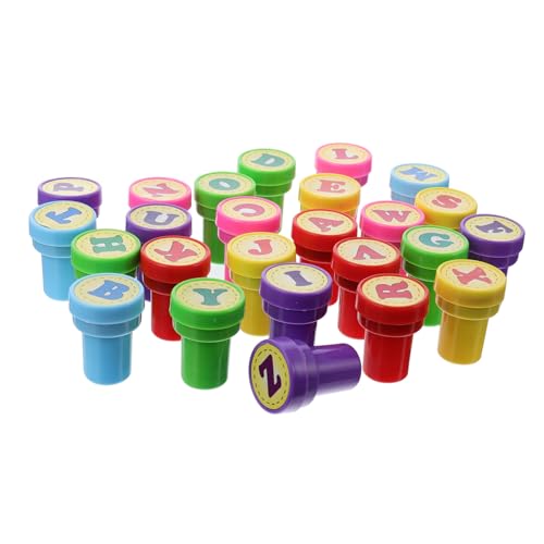 HOOTNEE 52 STK Kinderstempel Kinder Stempel kiddostempel Kinder Briefmarken Tinte für Kinder Alphabetstempel für Kinder 26-Buchstaben-Stempel für Kinder Stempel aus Kunststoff Plastik von HOOTNEE