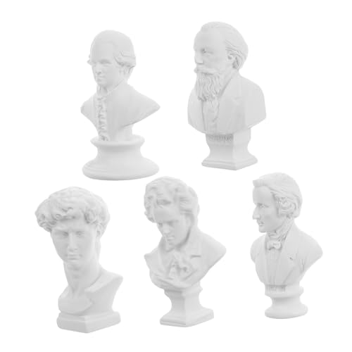 HOOTNEE 5st Puppenhaus-gipsstatue Statuette Büste Skulpturen Mini-büste Komponist Büste Skulptur Porträtskizzenfiguren Michelangelo David Büste Gipsskulpturendekor Miniaturstatue Weiß von HOOTNEE