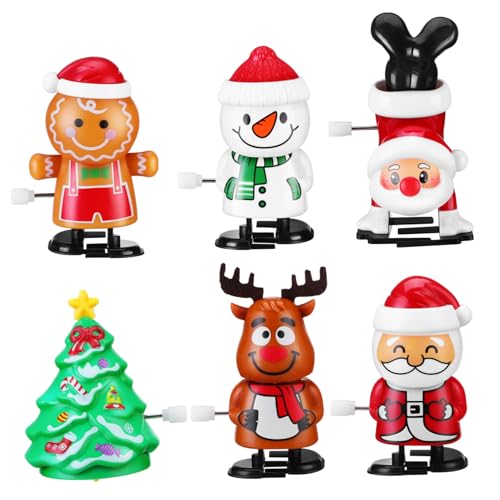 HOOTNEE 6er-Pack Aufziehspielzeug-Sortiment Weihnachtsmann Weihnachtsbaum Schneemann Halloween Weihnachtsfeierzubehör für Jungen und Mädchen von HOOTNEE