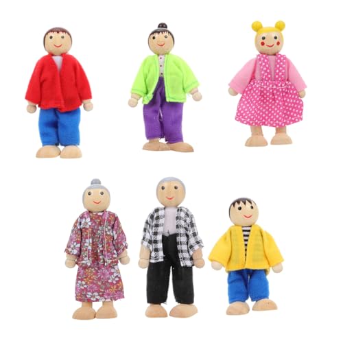 HOOTNEE 6er Set Puppen Familienkollektion üße Miniaturfiguren Für Puppenhaus Dekoration DIY Holzspielzeug Familie Mit Liebevollen Details Ideal Als Für von HOOTNEE