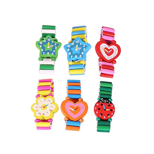 HOOTNEE 6st Schnapparmband Kinder Gef?lschte Uhr Spielzeug Kinder Holzuhr Spielzeug Cartoon Armbanduhren Gef?lschte Dekorative Kinder Uhr Spielzeug Holz Uhr Hölzern Holzhandwerk Karikatur von HOOTNEE