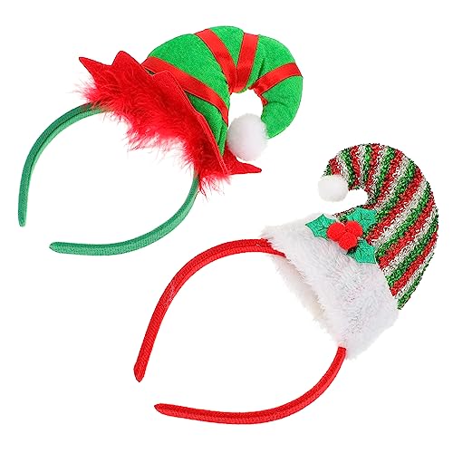 HOOTNEE Weihnachts Haarband Mit Elfenmütze Design Festliches Weihnachts Haaraccessoire Für Partys Inklusive Grünem Und Rotem Elfenhut Sowie Gestreiftem Kleeblatt Hut von HOOTNEE