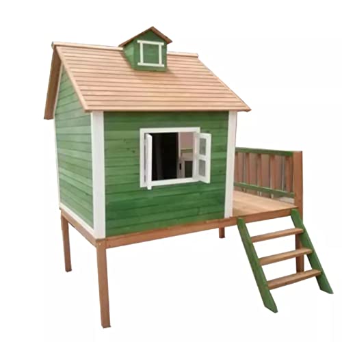 HORI – Spielhaus für Kinder aus stabilem massiv Holz, Stecksystem zum Spielen im Garten oder Terrasse in den Maße (L) 205 x (B) 175 x (H) 220 cm | Grün von HORI