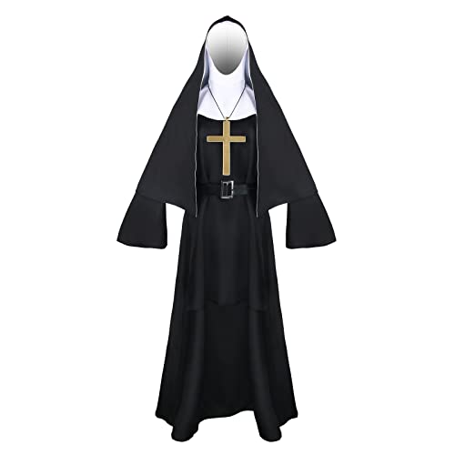 Scary Movie The Nonn Kostüm Valak Nonne Uniform Kleidung Priester Kreuz Halskette Erwachsene Größe XL von HORNIGHT