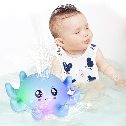 Badewannenspielzeug Baby Badespielzeug Wasserspielzeug Badewanne Spielzeug, Oktopus Spray Induction Schwimmende Baden Spielzeug mit Licht, Baby Geschenk badespielzeug Baby ab 3 Jahr von HOSSOM