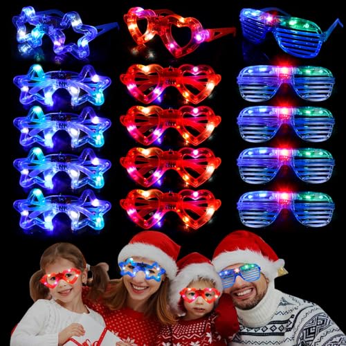 HOSSOM 15 Stück LED Brille Party Brille,Leuchtbrille/Shutter Shades Brille,Neon Partybrille Leuchtende Brille für Geburtstag Karneval Festliche Partydekoration(3 Beleuchtungsmodi) von HOSSOM