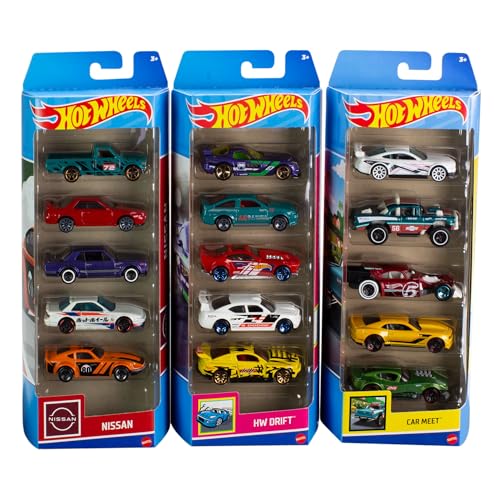 HOT Wheels 5er-Pack-Set - 15 Spielzeugautos, 3 themenspezifische Packs, Maßstab 1:64, authentische Details, für Kinder ab 3 Jahren, HNM05 von Hot Wheels