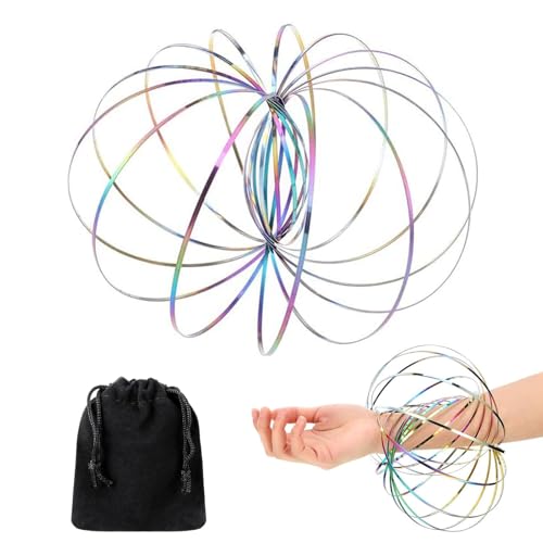 Durchflussringe Spielzeug, Edelstahl Magische Spirale, Magic Hand Ring, Multisensorisch Pädagogisch und Interaktiv Spielzeug, Antistress Spielzeug mit Schwarz Samtbeutel, 3D Arm Feder Flow Ringe, Bunt von HOTMNTY