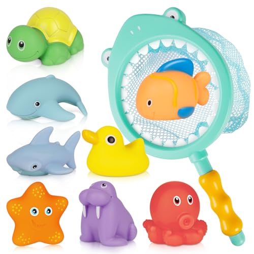 HOTUT Badespielzeug Baby,9 Stück Wasserspielzeug Kinder mit Fischernetz,Wasser Spritzen Spray Badewanne Spielzeug,Pool Spielzeug für Jungen und Mädchen HOTUT Badespielzeug Baby,9 Stück Wasserspielzeug Kinder mit Fischernetz,Wasser Spritzen Spray Badewanne Spielzeug,Pool Spielzeug für Jungen und Mädchen von HOTUT