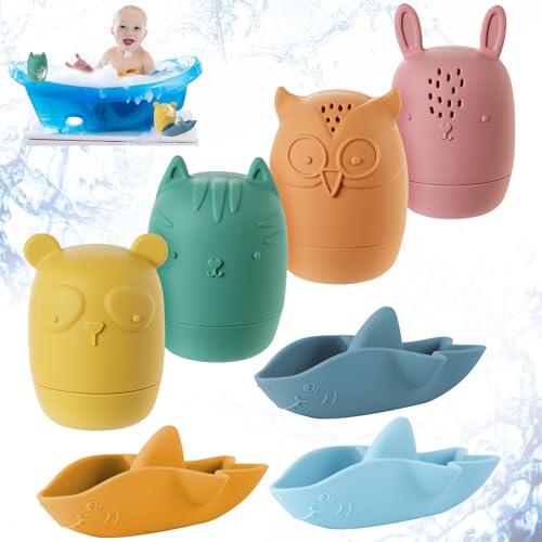 HOTUT Badewannenspielzeug, 7 Stück Silikon Badewannen Spielzeug, Badespielzeug BPA-Free Wasserspielzeug Baby, Süße Bade Spritztiere, Badetiere für Babys und Kleinkinder von HOTUT