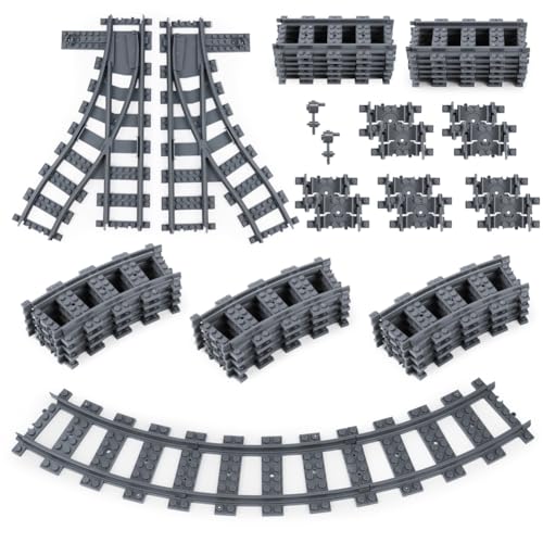 HOTUT City Schienen, 32 Stück City Zug Schienen Set, Bausteine Zug Schienen Set Kompatibel mit dem Marktführer, Spielzeug Eisenbahnschienen für Mädchen und Jungen Geschenk von HOTUT