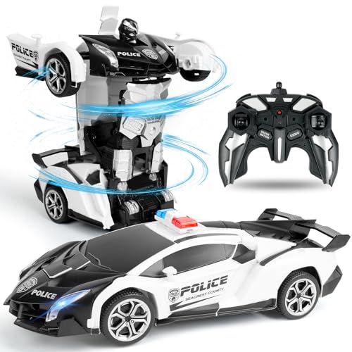 HOTUT Ferngesteuertes Auto, 1:18 Transformator Spielzeug, 2 -in-1 Transform Roboter Spielzeug mit 2.4GHz Fernbedienung, Polizeiauto Spielzeug Geschenk für Jungen und Mädchen ab 6+ Jahre von HOTUT