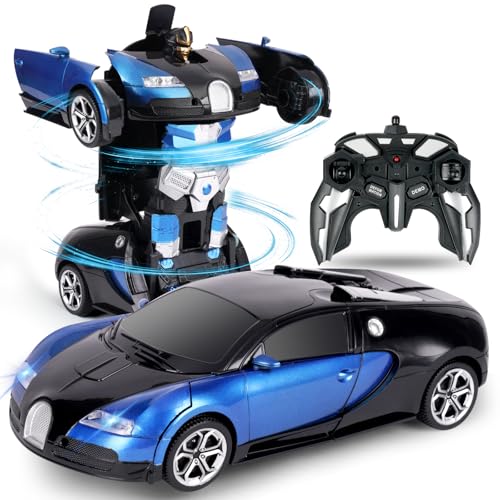 HOTUT Ferngesteuertes Auto, 1:18 Transformer Spielzeug, 2 -in-1 Transform Roboter Spielzeug mit 2.4GHz Fernbedienung, Polizeiauto Spielzeug Geschenk für Jungen und Mädchen ab 6+ Jahre von HOTUT