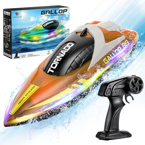 HOTUT Ferngesteuertes Boot,Speedboat,15+ km/h RC-Boot,2,4-GHz Rennboote mit LED-Leuchten,Einstellbar Speedboot 1200MAH Akku, für Erwachsene und Kinder ab 14 Jahren von HOTUT