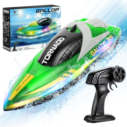 HOTUT Ferngesteuertes Boot,Speedboat,15+ km/h RC-Boot,2,4-GHz Rennboote mit LED-Leuchten,Einstellbar Speedboot 1200MAH Akku, für Erwachsene und Kinder ab 14 Jahren von HOTUT