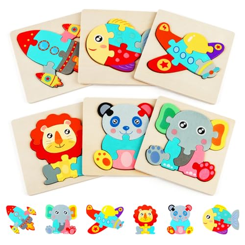 HOTUT Holzpuzzle Spielzeug,6 Stück Holzspielzeug für Kinder,3D Ungiftig Tier Puzzle Lernspielzeug, Weihnachten Geburtstag Geschenk für Jungen Mädchen HOTUT Holzpuzzle Spielzeug,6 Stück Holzspielzeug für Kinder,3D Ungiftig Tier Puzzle Lernspielzeug, Weihnachten Geburtstag Geschenk für Jungen Mädchen von HOTUT