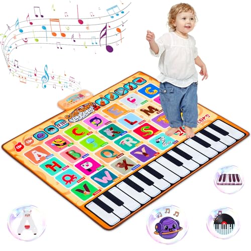 HOTUT Kinder Klaviermatte,Musikmatte für Kinder mit 26 englische Buchstaben, 14 Tasten und 8 Instrumenten, Lustige Spielteppich , Lernspielzeug Geschenke für Jungen Mädchen ab 3 Jahr-99x80 cm von HOTUT