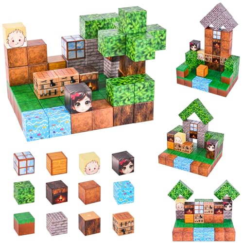 HOTUT Magnetische Bausteine,60 Teile Magnetisches Spielzeug,Build Mine Magnet Welt Set,Magnet Montessori Spielzeug für Jungen Mädchen ab 3 Jahren, Magnetische Fliesen Kleinkindspielzeug von HOTUT