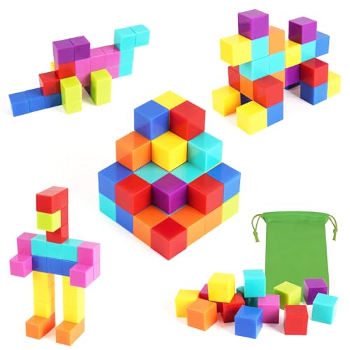 HOTUT Magnetische Bausteine Würfel, 32 Stück Bunte Magnetische Blöcke 25mm, Magnetischer Würfel, 3D Magnete Puzzle, Lernspielzeug Magnet würfel Geschenke für Jungen und Mädchen von HOTUT