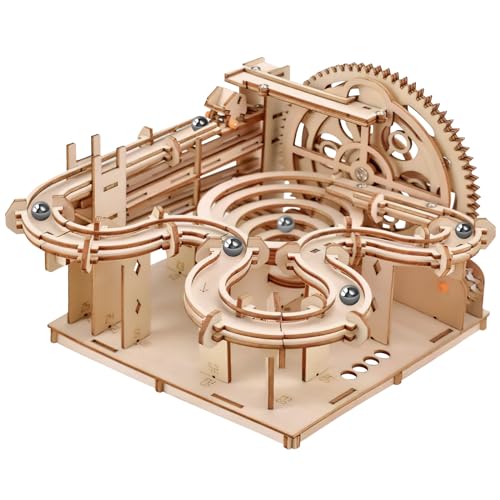 HOTUT Murmelbahn Trackball Modell Bausatz,139 Stück 3D Puzzle Holz set,Doppelspur Mechanische kugelbahn Holzpuzzle für Kinder 8 Jahre und älter und Erwachsene von HOTUT