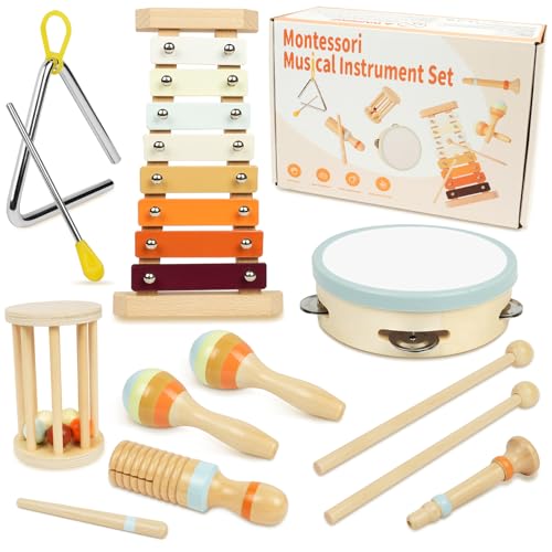 HOTUT Musikinstrumente für Kinder, Montessori Instrumente ab 3 Jahre Holzspielzeug, Percussion Instrumente Set, Trommel Xylophone für Kinder Musikspielzeug, Kinder Instrumente Geschenk Jungen Mädchen von HOTUT