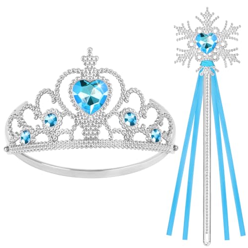 HOTUT Prinzessin Tiara Krone und Zauberstab, Princess Dress Up Zubehör, Tiara Kinder und Zauberstab Set, Prinzessin Kleid Zubehör für Weihnachtsdekoration, Cosplay, Themenpartys - Blau von HOTUT