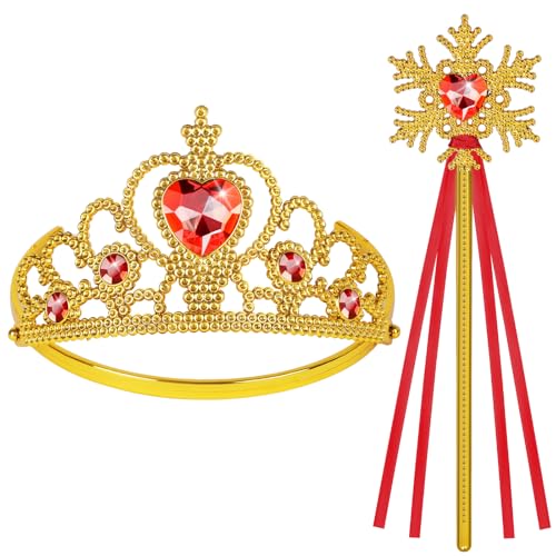 HOTUT Prinzessin Tiara Krone und Zauberstab, Princess Dress Up Zubehör, Tiara Kinder und Zauberstab Set, Prinzessin Kleid Zubehör für Weihnachtsdekoration, Cosplay, Themenpartys - Gelb von HOTUT