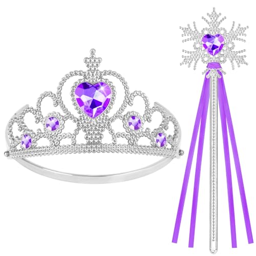 HOTUT Prinzessin Tiara Krone und Zauberstab, Princess Dress Up Zubehör, Tiara Kinder und Zauberstab Set, Prinzessin Kleid Zubehör für Weihnachtsdekoration, Cosplay, Themenpartys - Lila von HOTUT