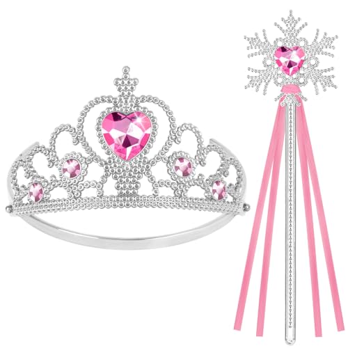 HOTUT Prinzessin Tiara Krone und Zauberstab, Princess Dress Up Zubehör, Tiara Kinder und Zauberstab Set, Prinzessin Kleid Zubehör für Weihnachtsdekoration, Cosplay, Themenpartys - Rosa von HOTUT