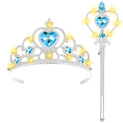 HOTUT Prinzessin Verkleiden,Prinzessin Zubehör Set,Eiskönigin Krone und Zauberstab mit Licht,Prinzessin Dress Up,Mädchen Dress up Zubehör für Party, Cosplay（Blau） von HOTUT