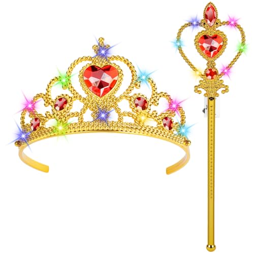 HOTUT Prinzessin Verkleiden,Prinzessin Zubehör Set,Eiskönigin Krone und Zauberstab mit Licht,Prinzessin Dress Up,Mädchen Dress up Zubehör für Party, Cosplay（Gelb） von HOTUT