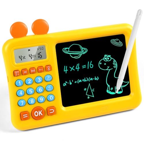 HOTUT Rechentrainer, 2 in 1 Mathe-Rechner und Maltafel Kinder, Lernspiel Geschenke für Mädchen und Jungen, Spielzeug ab 4 5 6 7 8 9 Jahre –Gelb von HOTUT