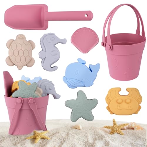 HOTUT Sandspielzeug Set für Kinder, 8 Stück Strandset Sandspielzeug, 8-in-1 Weich Silikon Sand Spielzeug Set mit Eimer, Spaten, Tierformen, Muschel, Seestern, für Strand Sandkasten-Weinrot HOTUT Sandspielzeug Set für Kinder, 8 Stück Strandset Sandspielzeug, 8-in-1 Weich Silikon Sand Spielzeug Set mit Eimer, Spaten, Tierformen, Muschel, Seestern, für Strand Sandkasten-Weinrot von HOTUT
