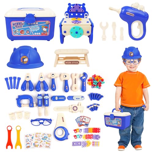 HOTUT Werkzeugkoffer Kinder Werkbank, 218 Stück Kinderwerkzeug mit Werkzeugkasten, Spielzeug Bohrmaschine, Schutzhelm, Rollenspiel Spielzeug Geschenk ab 3+ Jahre Mädchen und Jungen HOTUT Werkzeugkoffer Kinder Werkbank, 218 Stück Kinderwerkzeug mit Werkzeugkasten, Spielzeug Bohrmaschine, Schutzhelm, Rollenspiel Spielzeug Geschenk ab 3+ Jahre Mädchen und Jungen von HOTUT