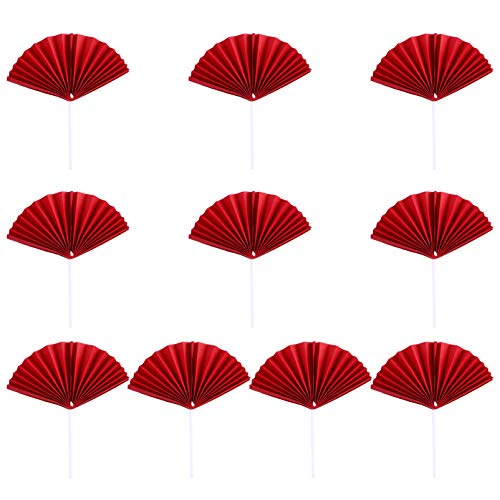 HOUDERCO 1 Set 10 Pcs Papierlüfter Kuchen Einsatz Kuchen Topper Fan Form Kuchen Picks Exquisite Kuchen Picks Dekorationen Red Lüfter Papierbecher Kuchen Picks Pan Birthday Cake Decors von HOUDERCO