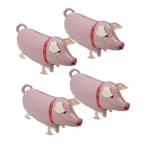 HOUDERCO 4 Stück Piggy Aluminiumfolienballon Gehende Tierballons Rosafarbene Schweineformballons Aufblasbare Partydekorationen Bauernhoftier Folienballon Kuhballons Waldballons von HOUDERCO