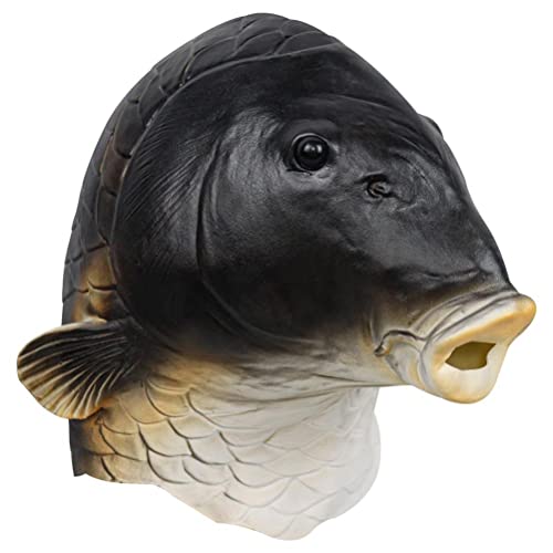 HOUGE Gruselige Halloween-Masken, Gummi-Latex-Goldfisch-Tier-Fisch-Kopfbedeckung, gruselige Kopfbedeckung für Männer und Frauen, Halloween-Party-Requisiten, 30 x 40 x 34 cm von HOUGE