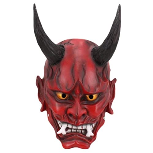 HOUGE Halloween Harz Japanische Prajna NOH Kabuki Maske ， Dämon Oni Samurai Grimasse Maske Cosplay Kostüm Dress Up Requisiten Bar Dekore, 21 x 32 cm, Rot von HOUGE